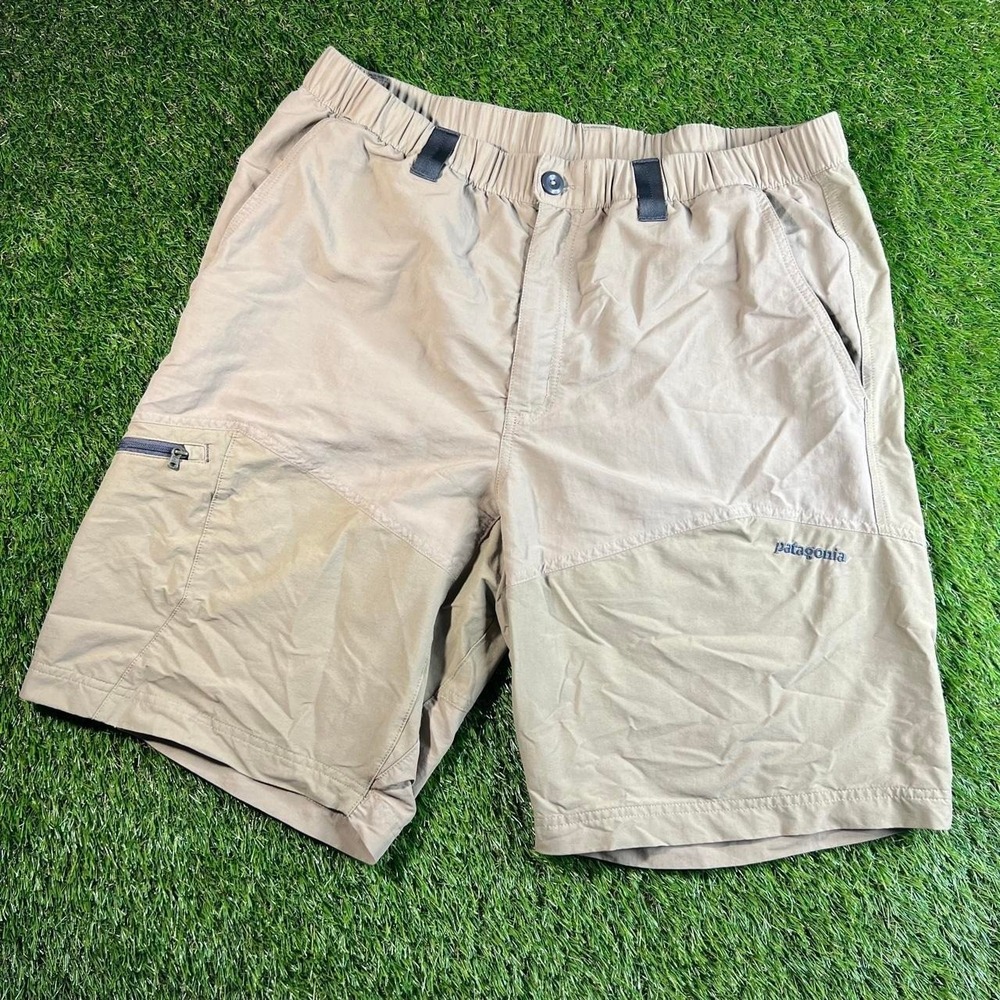 Patagonia River Hiking Shorts Khaki Elastic Waist Zip Pocket Mens Large Trail